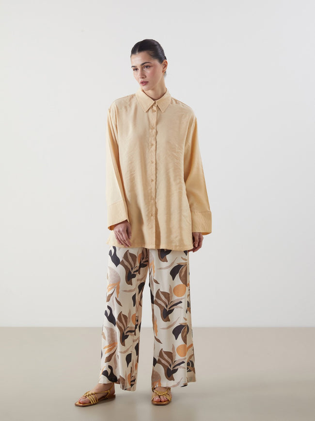 LCW Modest Elastic Waist Patterned Women Trousers Hover Image