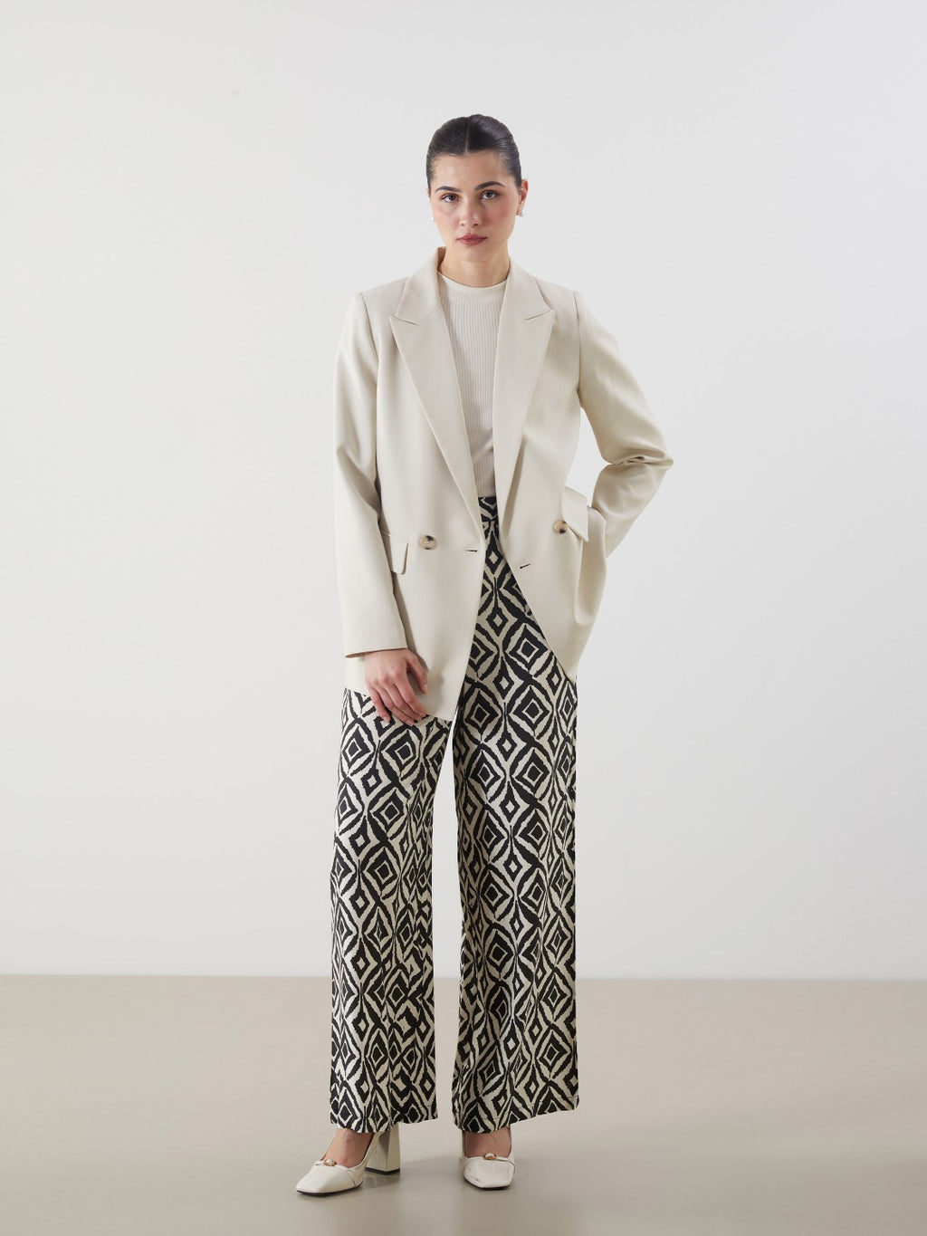 LCW Modest Elastic Waist Patterned Women Trousers