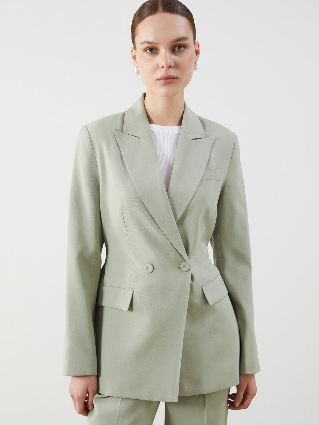 LCW Modest Waist Belted Women Blazer Jacket