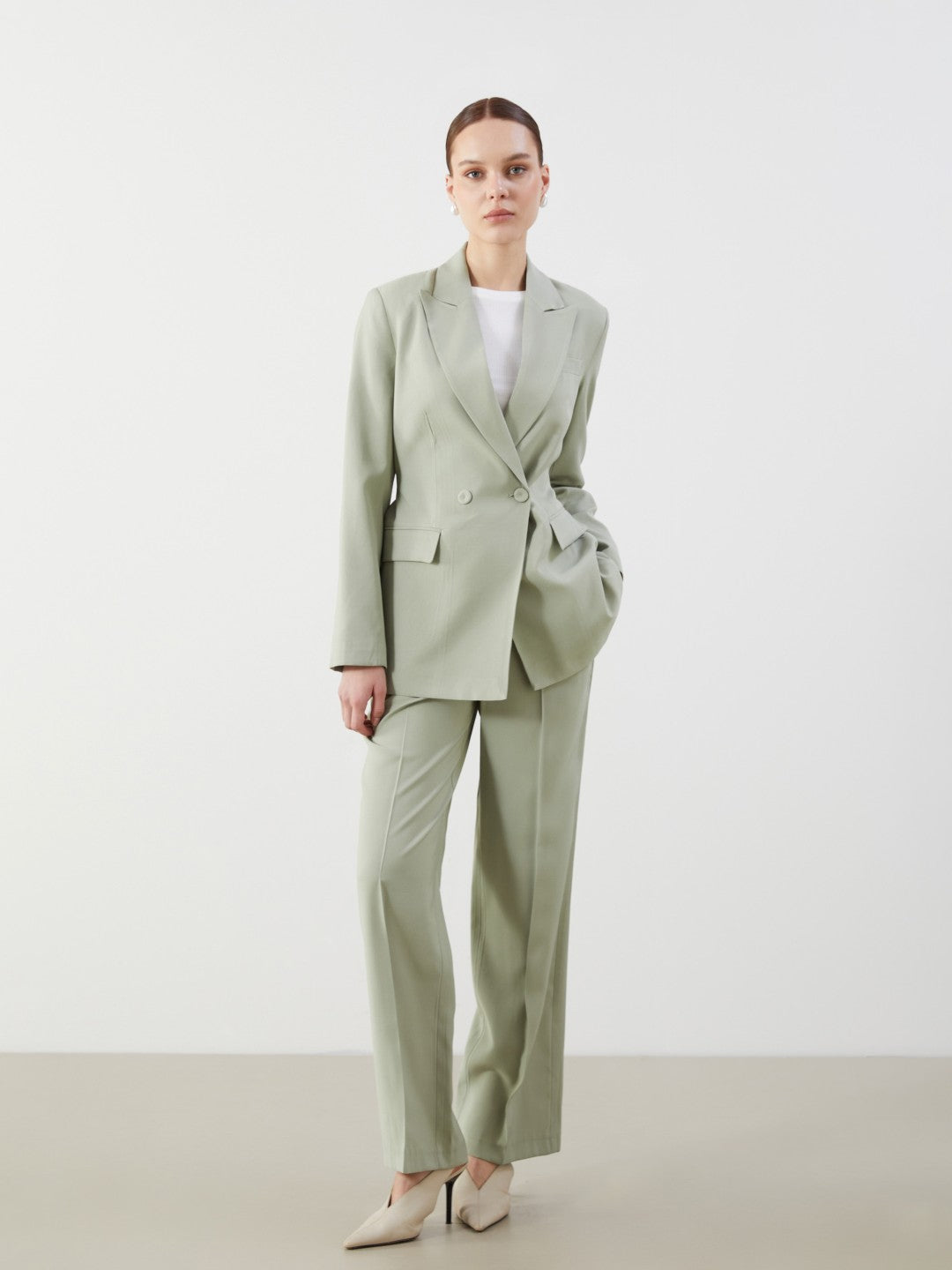 LCW Modest Waist Belted Women Blazer Jacket