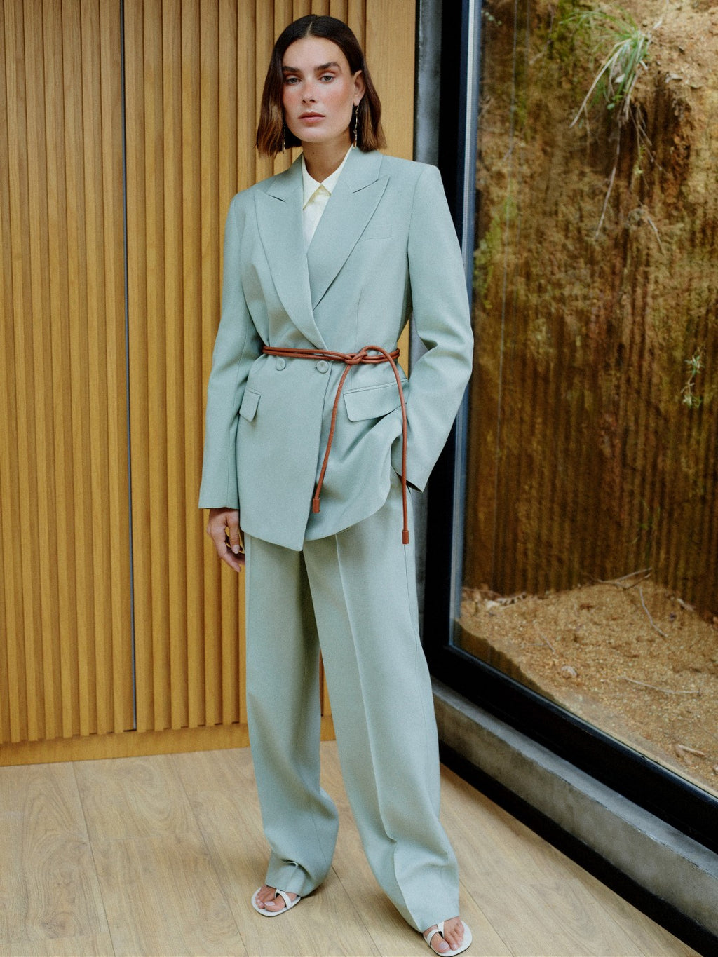 LCW Modest Waist Belted Women Blazer Jacket