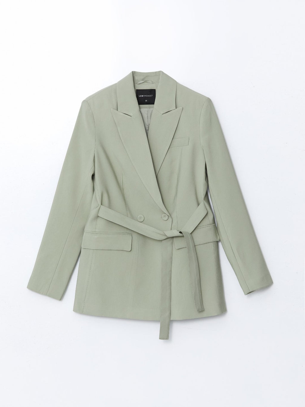 LCW Modest Waist Belted Women Blazer Jacket