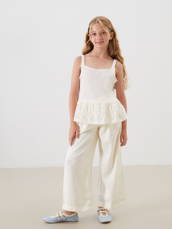 LCW Kids Square Neck Lace Detailed GirlS Blouse Hover Image