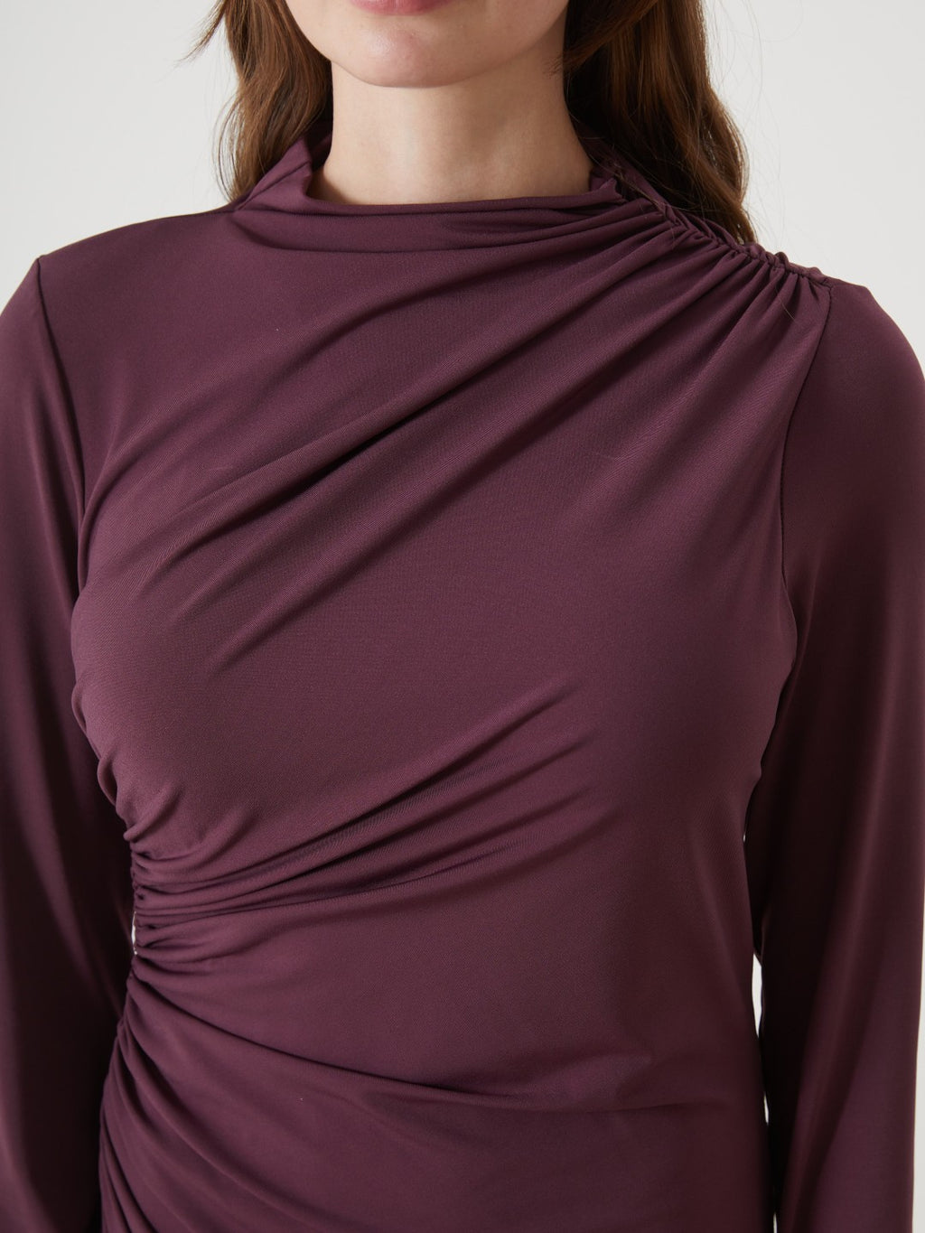 LCW Vision Red Stand Collar Gathered Detail Women Dress