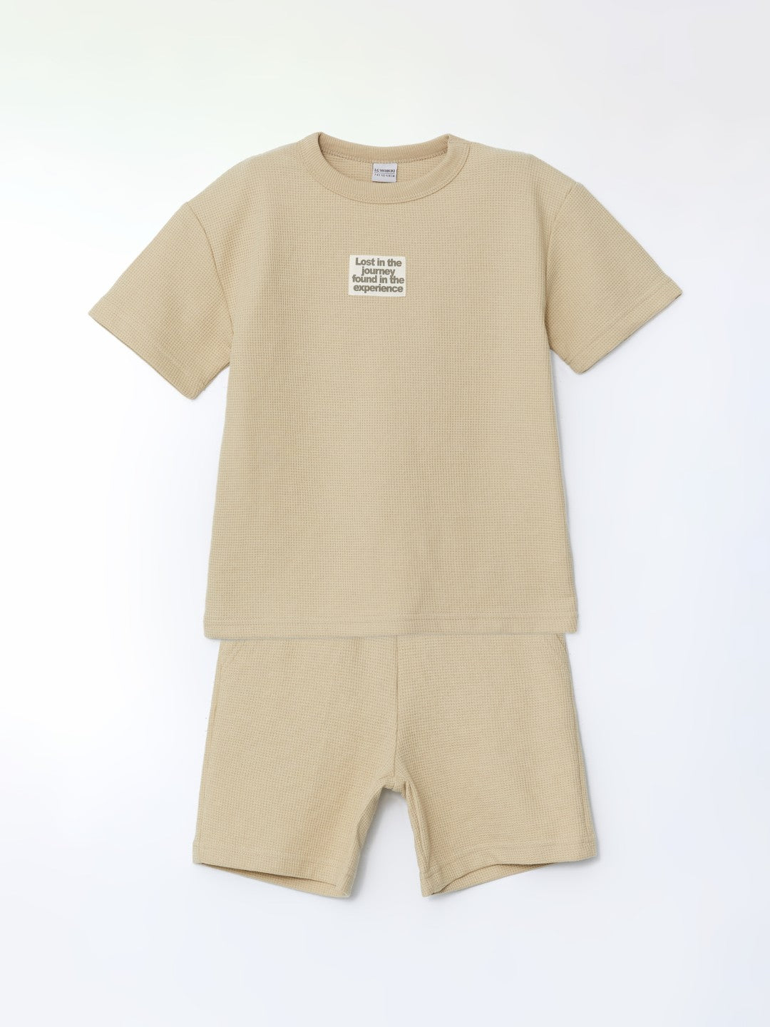 LCW Kids Beige Crew Neck Boy T-Shirt And Shorts