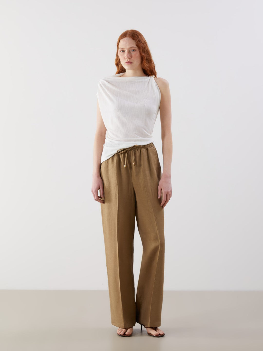 LCW Vision Elastic Waist Linen Women Trousers