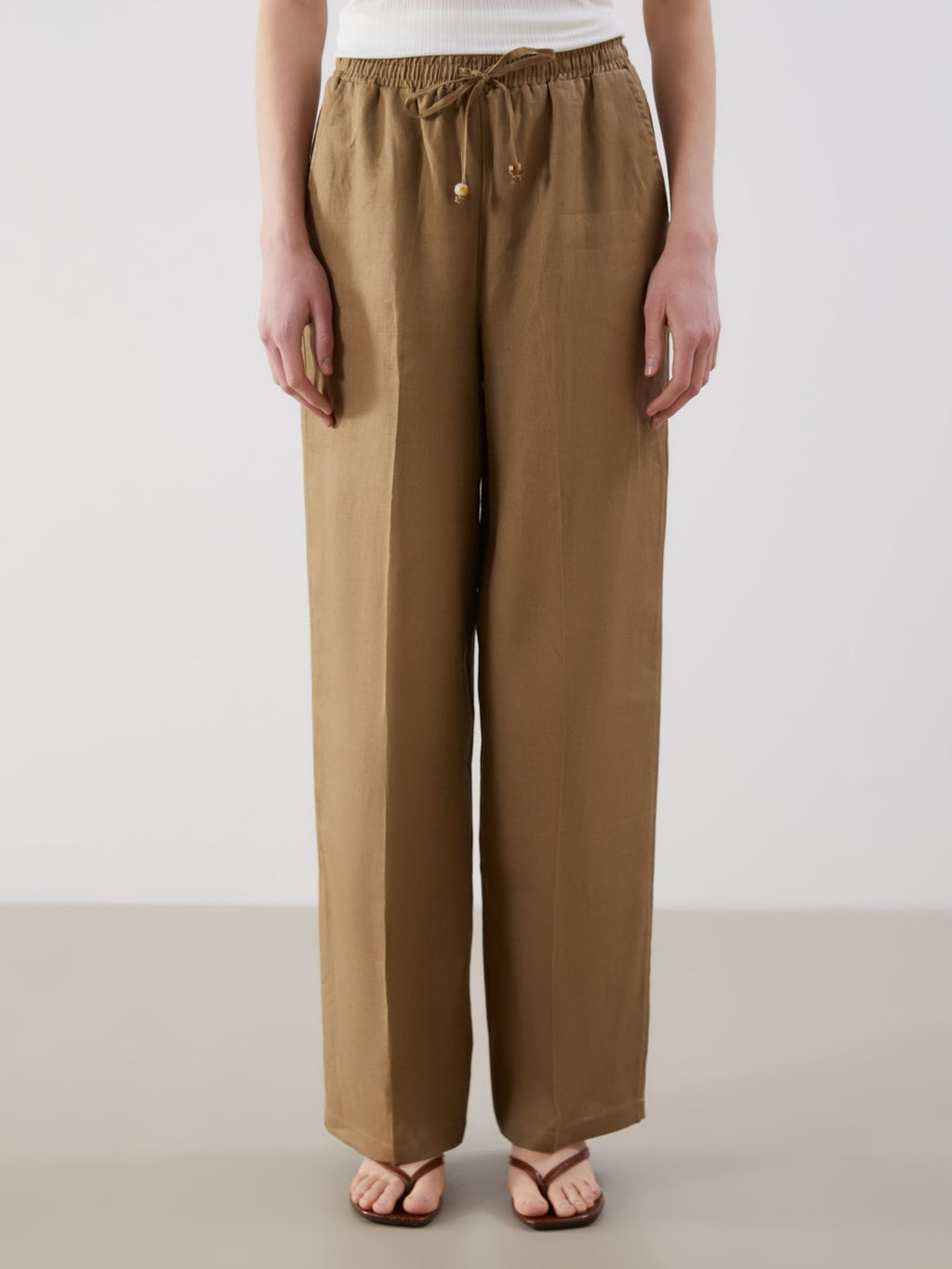 LCW Vision Elastic Waist Linen Women Trousers