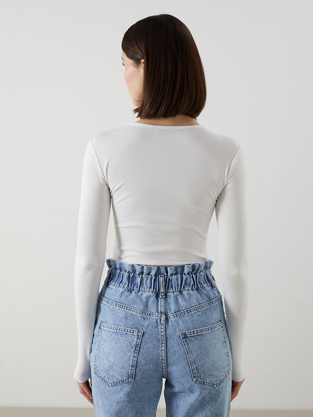 LCW Vision White Crew Neck Women Bodysuit