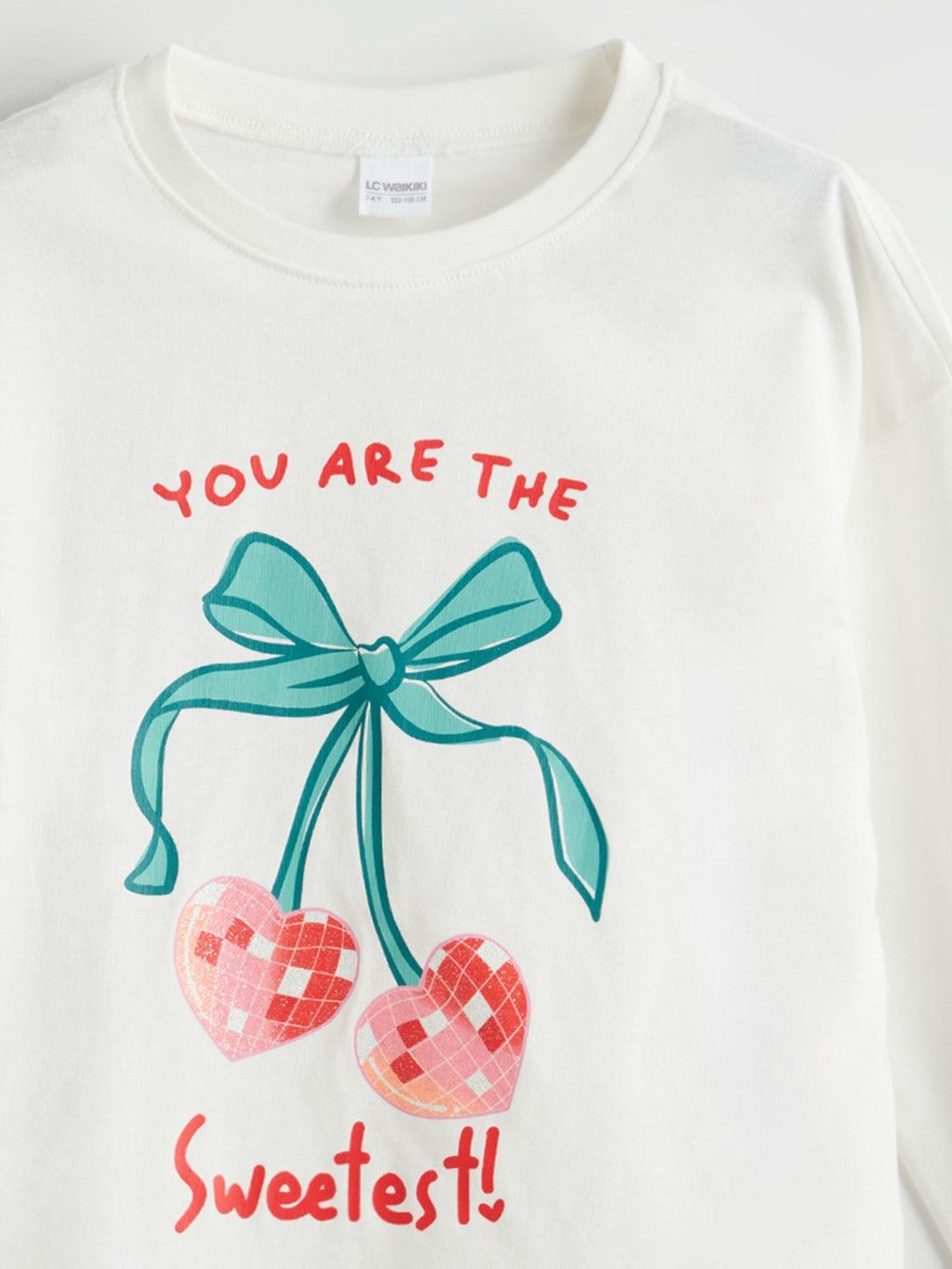 LCW Kids Ecru Crew Neck Girls Pajama Set