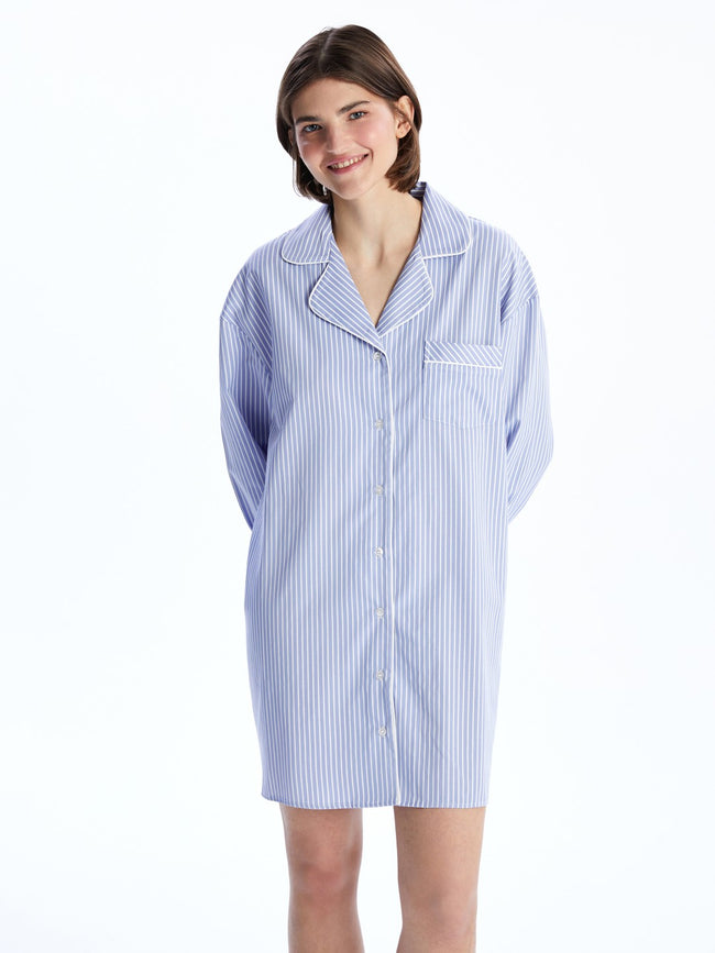 LCW Dream Blue Shirt Collar Striped Women Nightgown Main Image