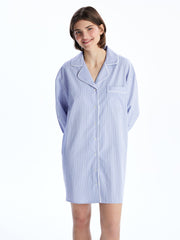LCW Dream Blue Shirt Collar Striped Women Nightgown