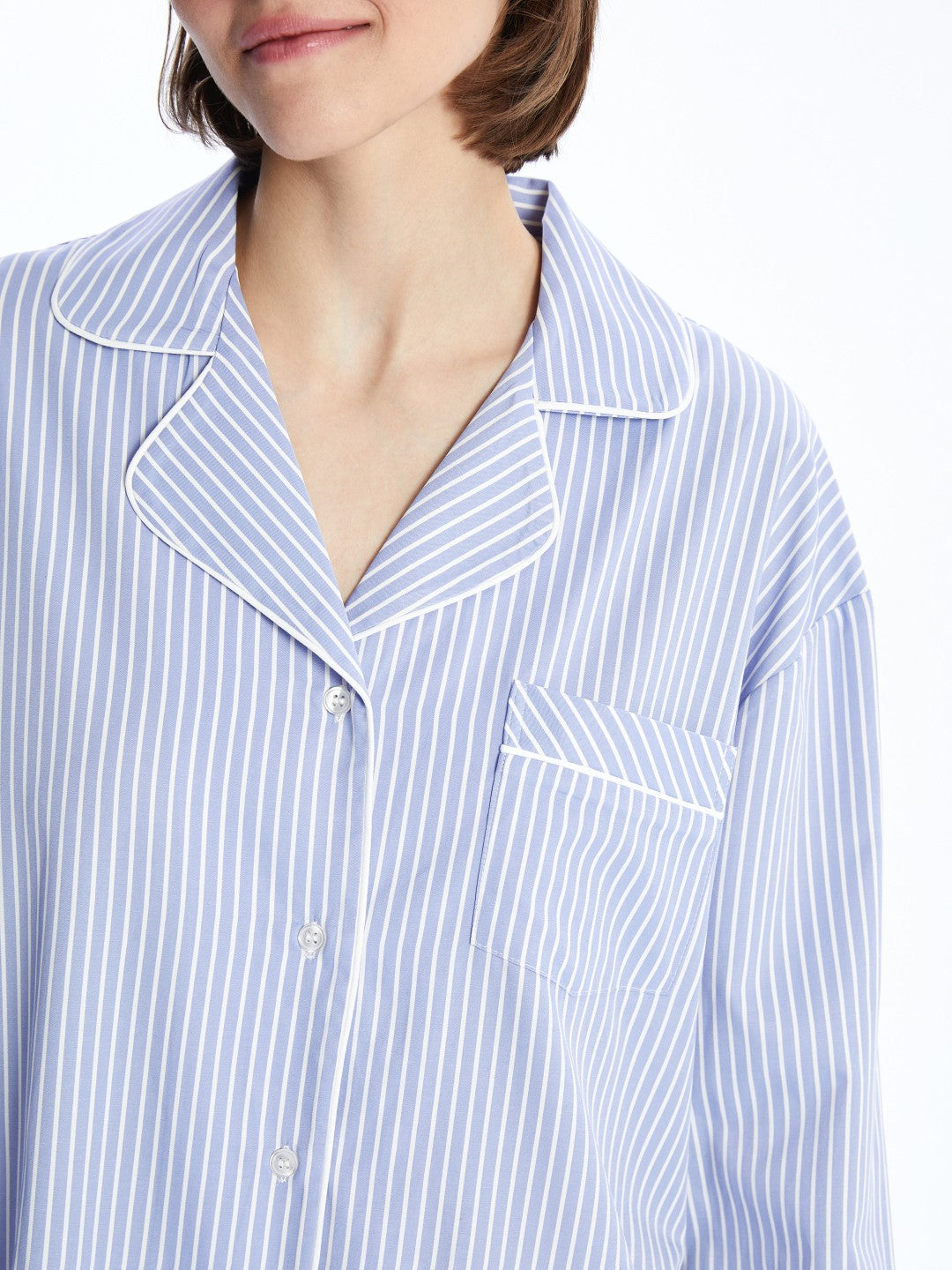LCW Dream Blue Shirt Collar Striped Women Nightgown