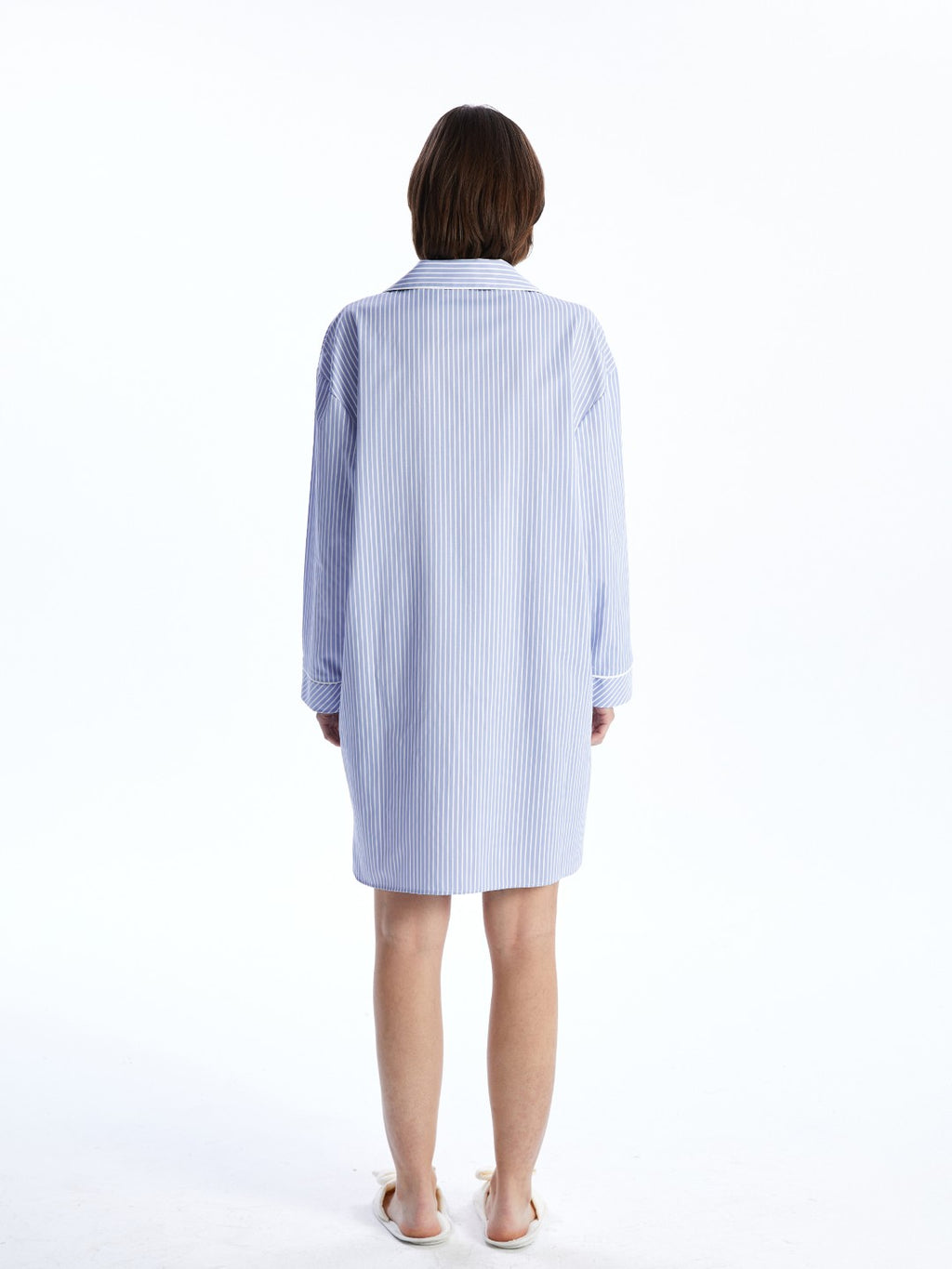 LCW Dream Blue Shirt Collar Striped Women Nightgown