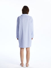 LCW Dream Blue Shirt Collar Striped Women Nightgown