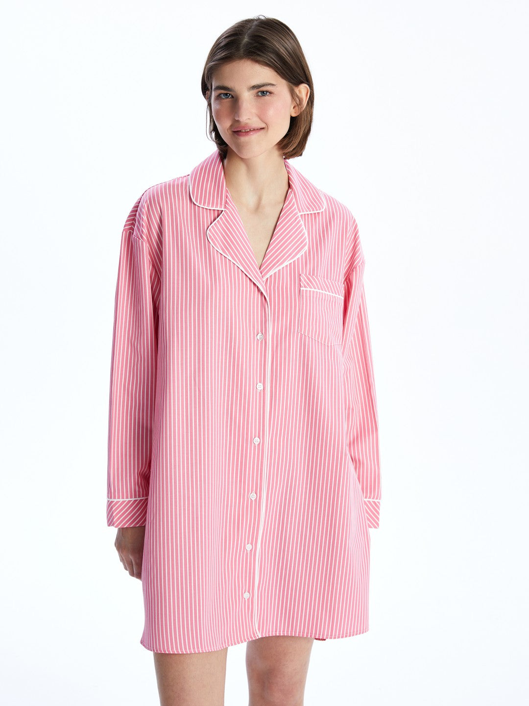 LCW Dream Blue Shirt Collar Striped Women Nightgown