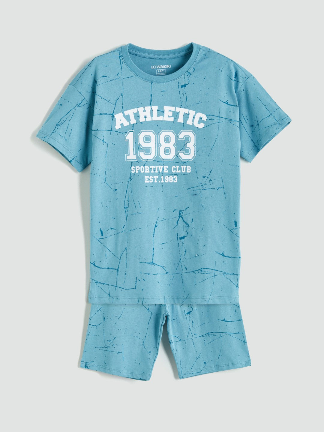 LCW Kids Crew Neck Boy Shorts Pajama Set