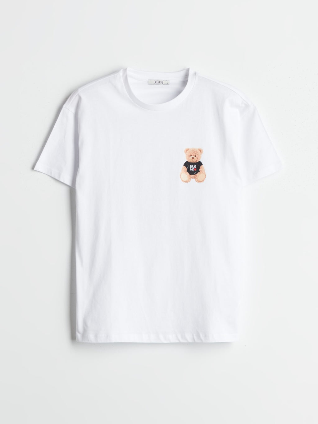 Xside White Crew Neck Teddy Bear Printed Women T-Shirt