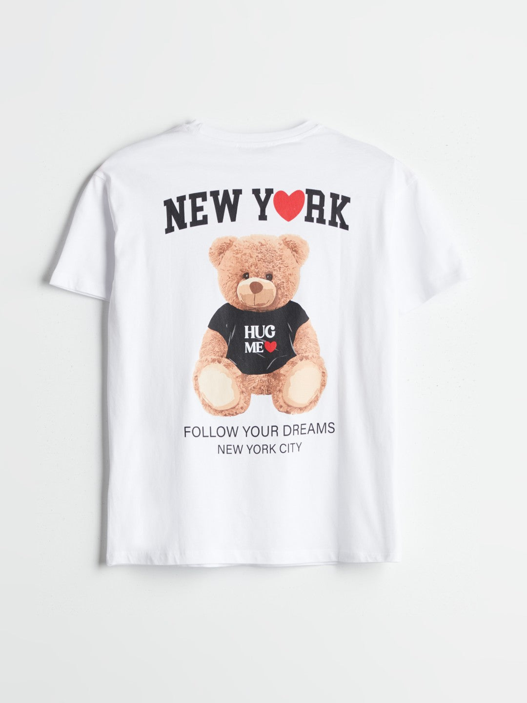 Xside White Crew Neck Teddy Bear Printed Women T-Shirt