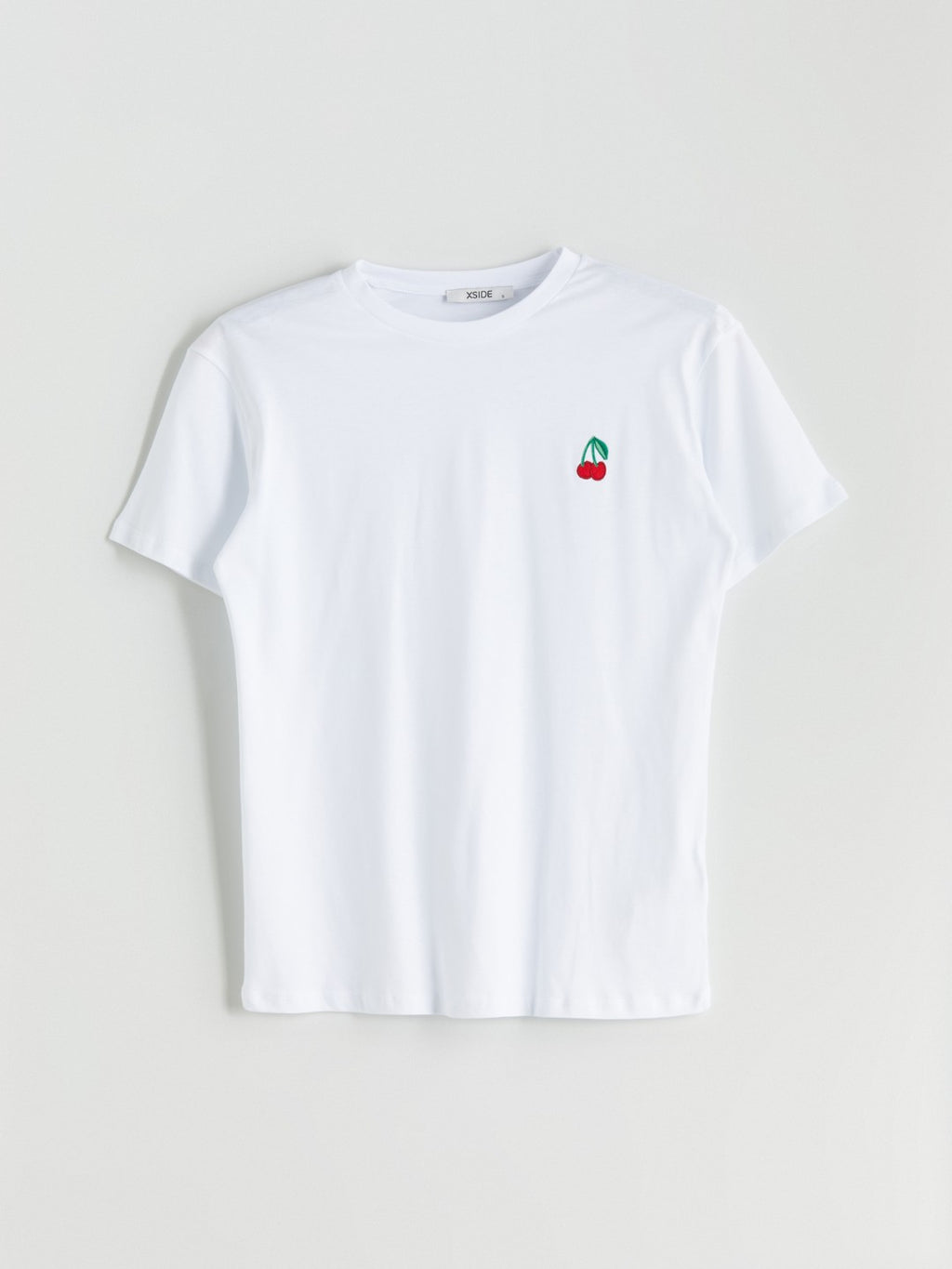 Xside White Crew Neck Cherry Embroidered Women T-Shirt