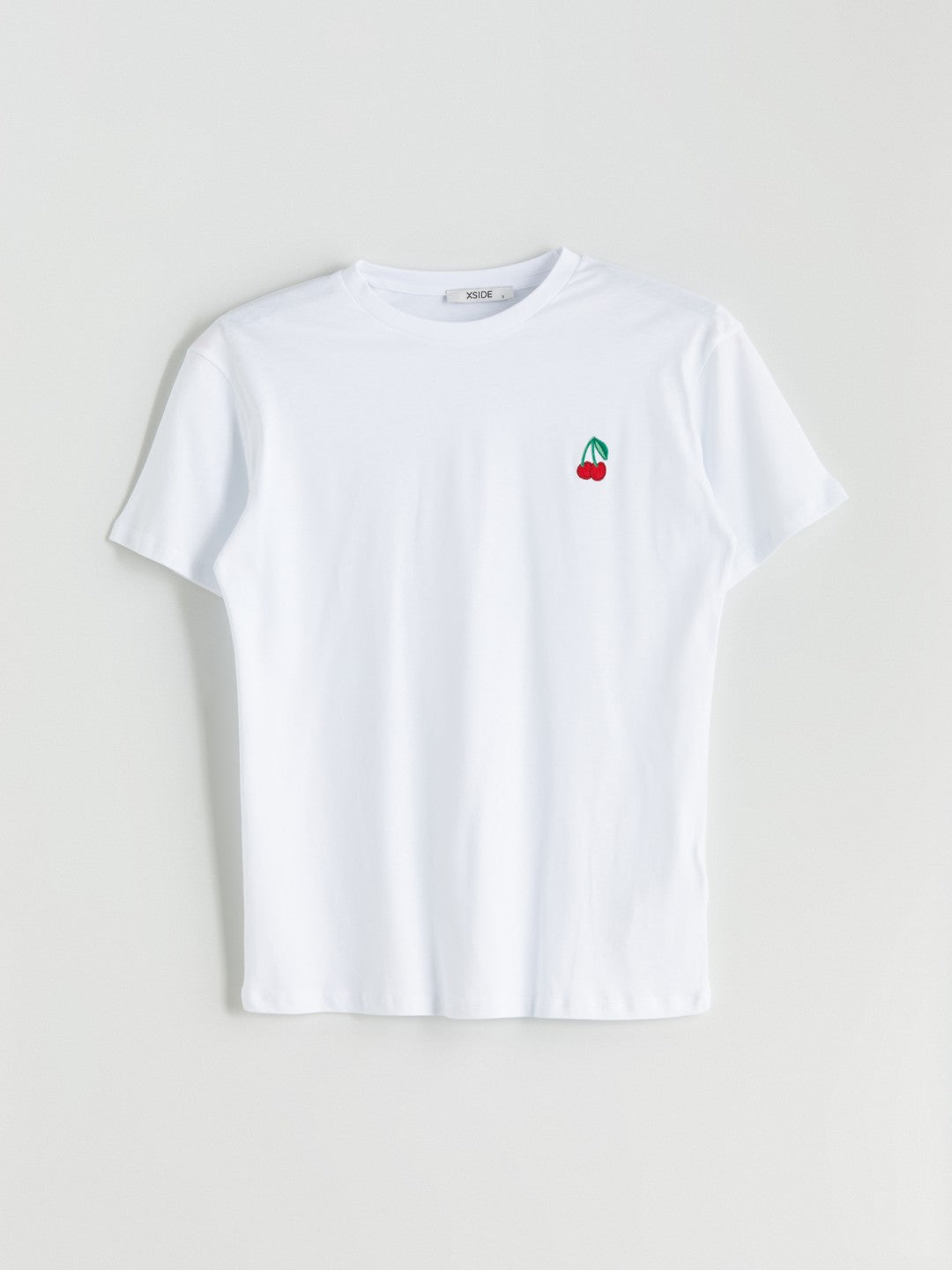 Xside White Crew Neck Cherry Embroidered Women T-Shirt