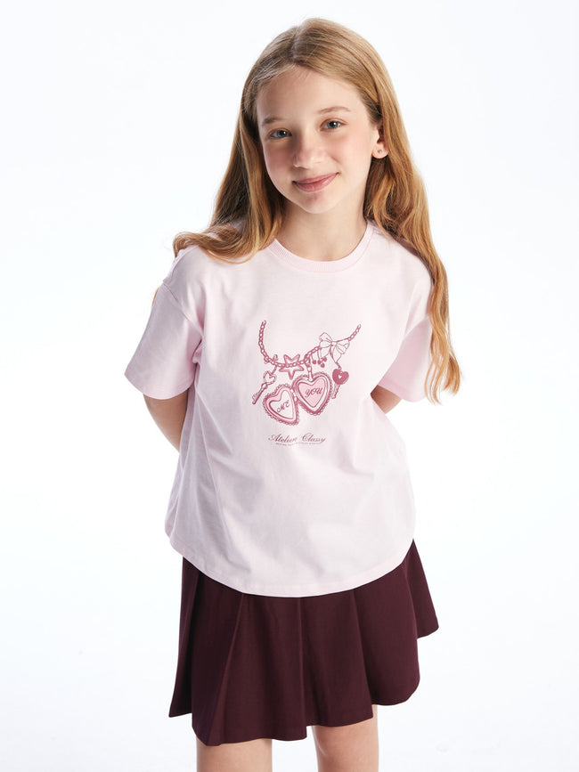 LCW Kids Pink Crew Neck Girls T-Shirt Hover Image