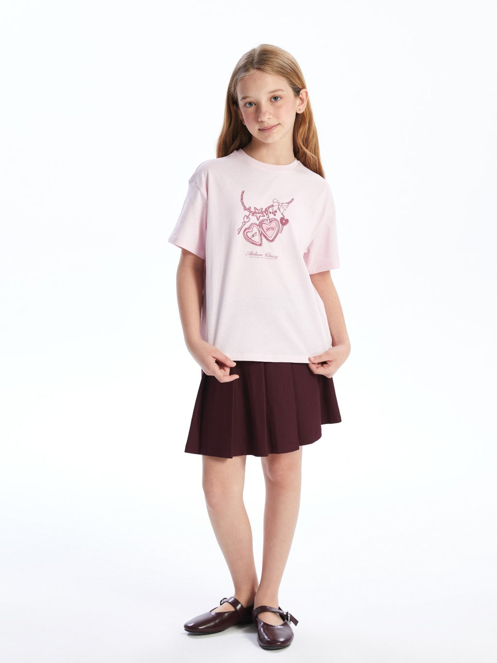 LCW Kids Pink Crew Neck Girls T-Shirt