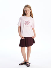 LCW Kids Pink Crew Neck Girls T-Shirt