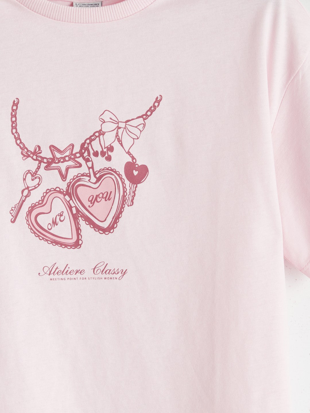 LCW Kids Pink Crew Neck Girls T-Shirt