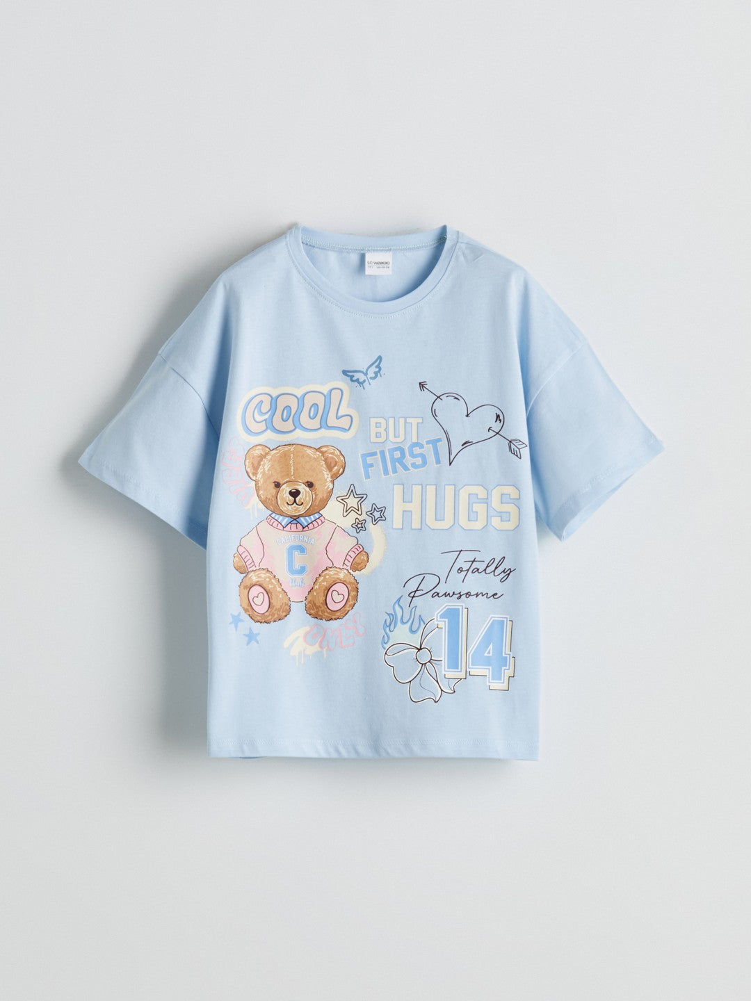 LCW Kids Crew Neck Girls Shorts Pajama Set