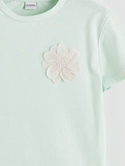 LCW Kids Green Crew Neck Floral Girls T-Shirt