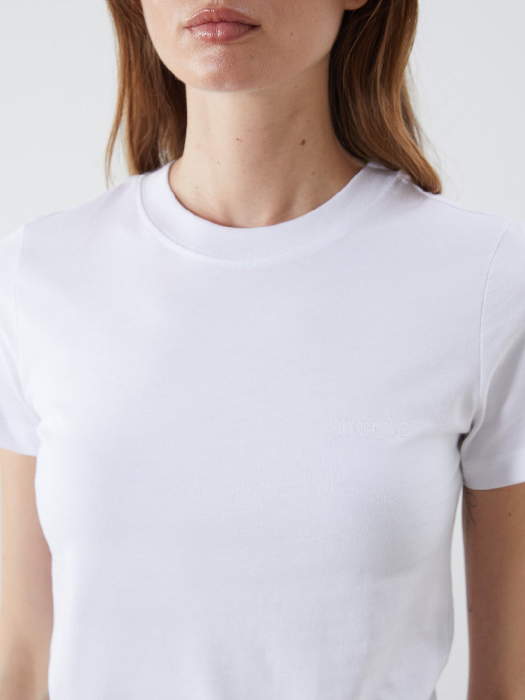 LCW Vision White Crew Neck Embroidered Women T-Shirt