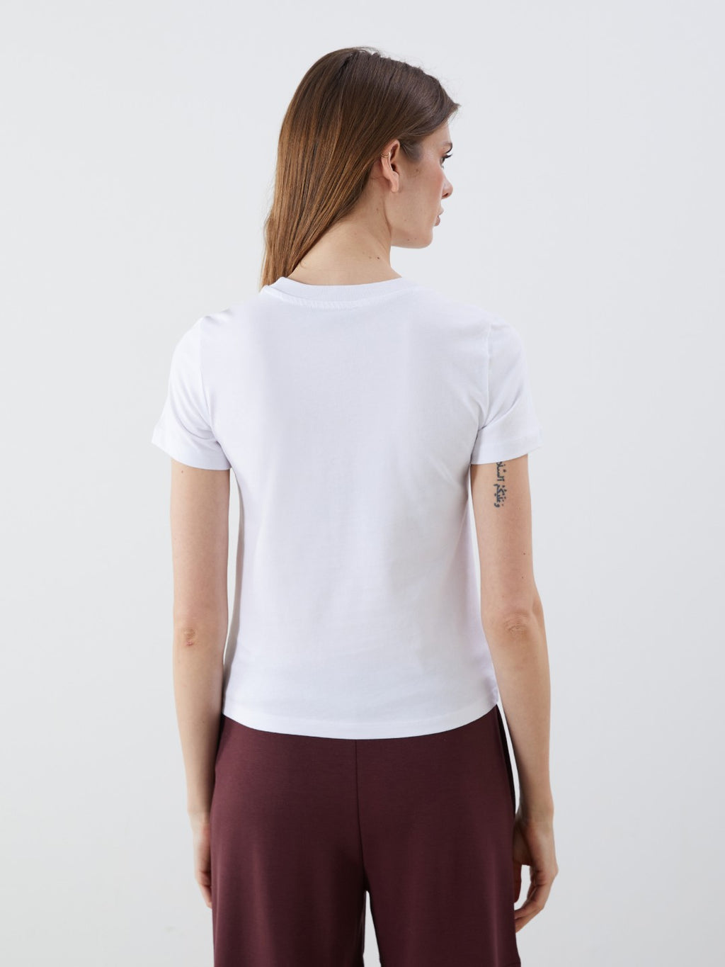 LCW Vision White Crew Neck Embroidered Women T-Shirt