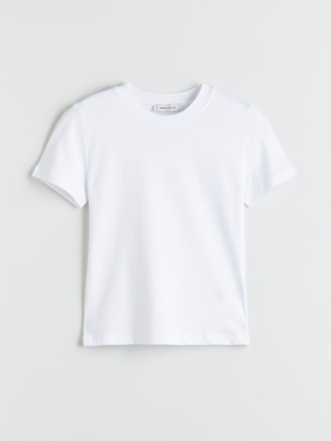 LCW Vision White Crew Neck Embroidered Women T-Shirt