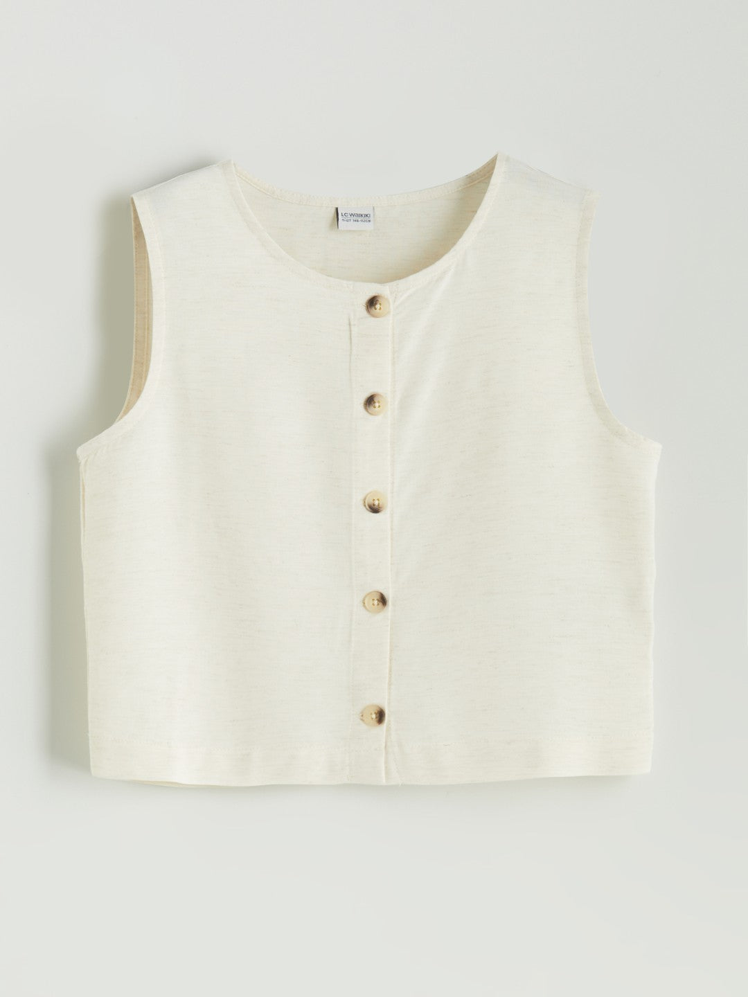 LCW Kids Crew Neck Linen Blend GirlS Shirt