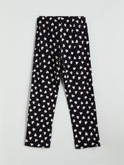 LCW Dream Black Petite Crew Neck Printed Women Pajama Set