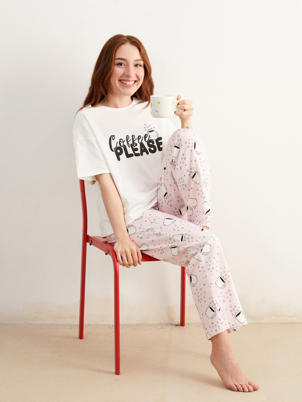 LCW Dream Petite Crew Neck Printed Women Pyjama Set