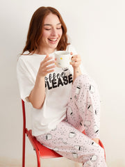 LCW Dream Petite Crew Neck Printed Women Pyjama Set