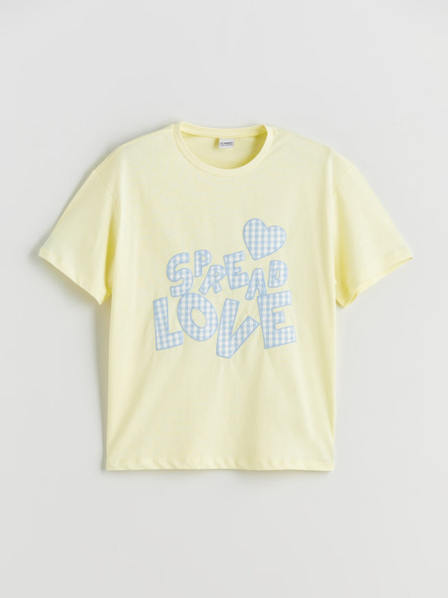 LCW Kids Yellow Crew Neck Girls T-Shirt Hover Image