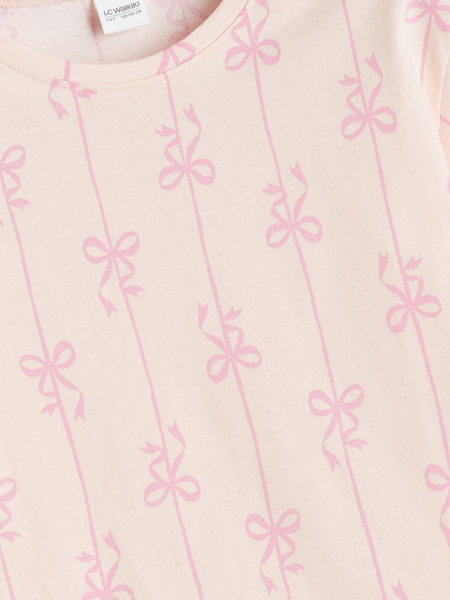 LCW Kids Crew Neck Bow Patterned GirlS Nightgown Main Image