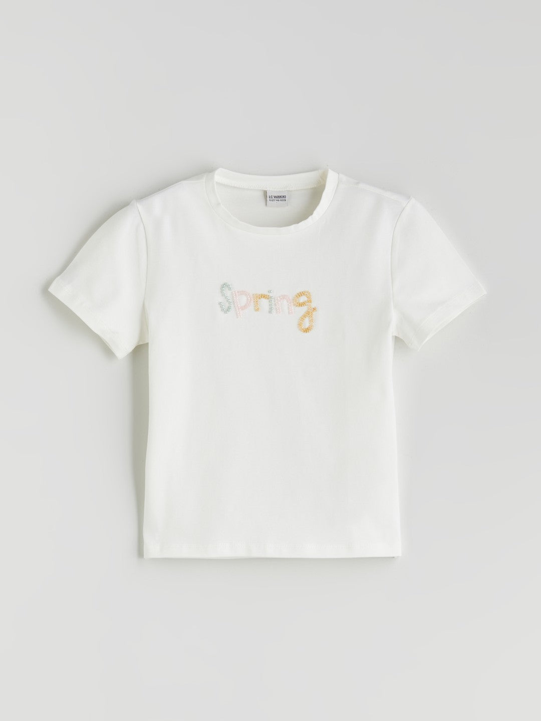 LCW Kids Ecru Crew Neck Girls T-Shirt