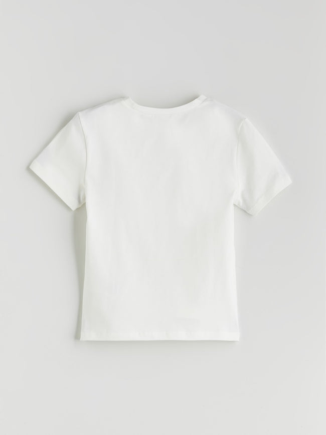 LCW Kids Ecru Crew Neck Girls T-Shirt Main Image