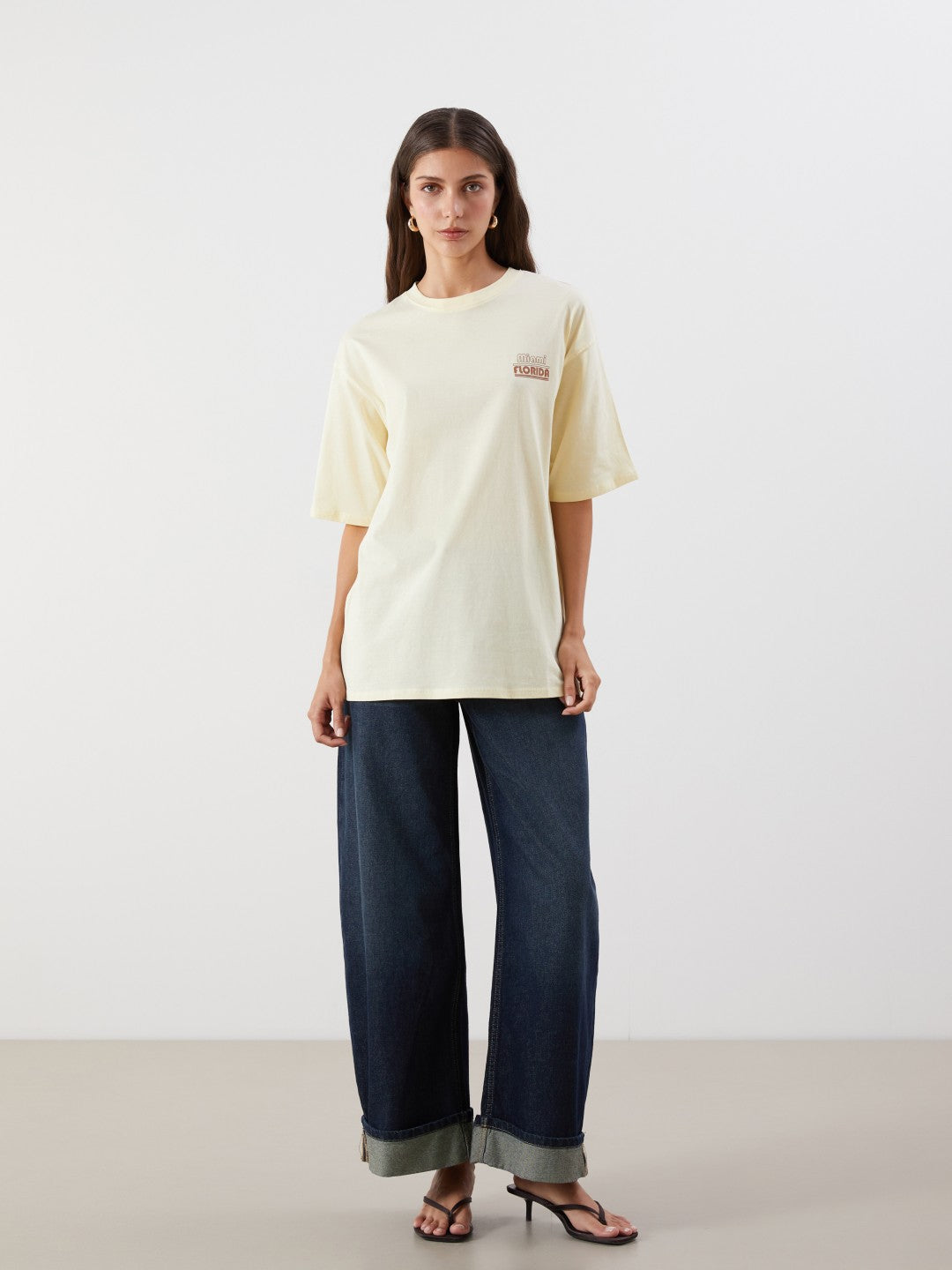 LCW Vision Florida Printed Oversize Women T-Shirt