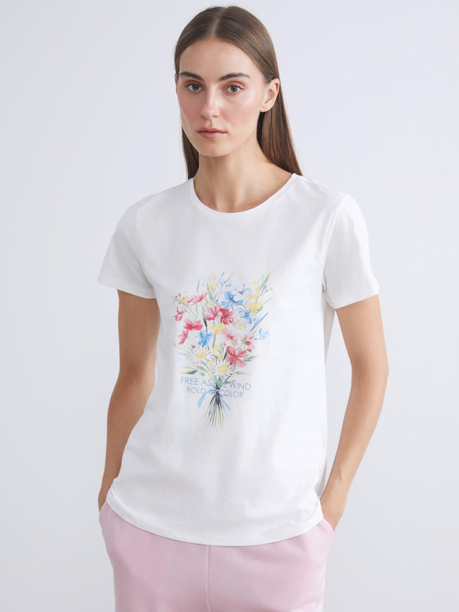 LCW Classic Crew Neck Floral Women T-Shirt Hover Image