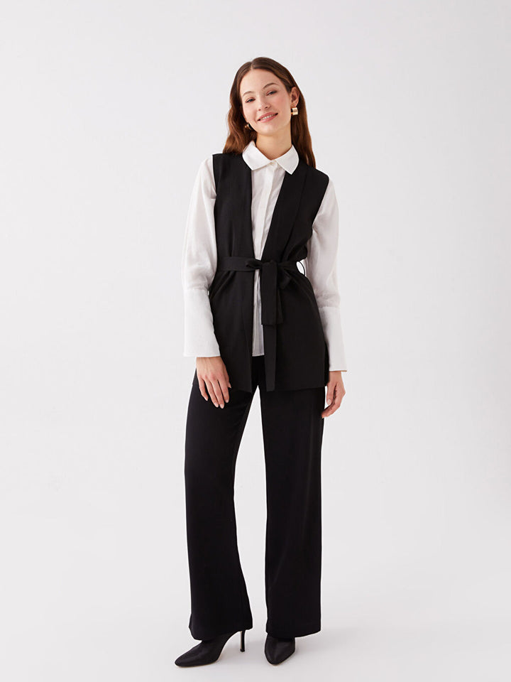 Women Shawl Collar Plain Knitwear Vest
