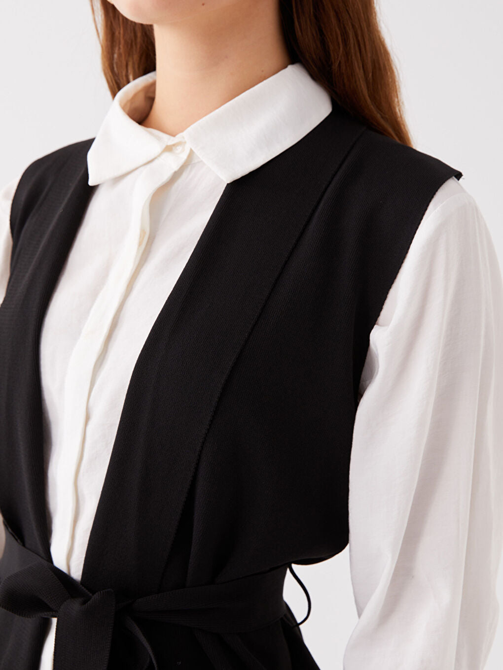 Women Shawl Collar Plain Knitwear Vest