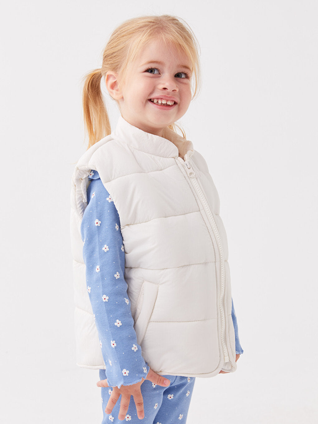 High Collar Basic Baby Girl Puffer Vest