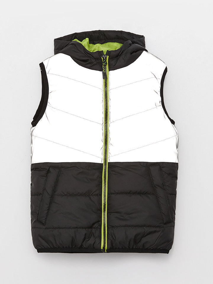 Hooded Boys Puffer Vest With Reflective Detail