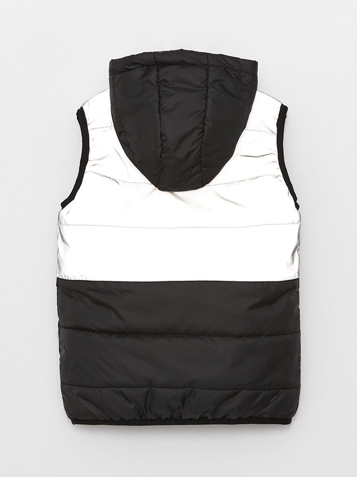 Hooded Boys Puffer Vest With Reflective Detail
