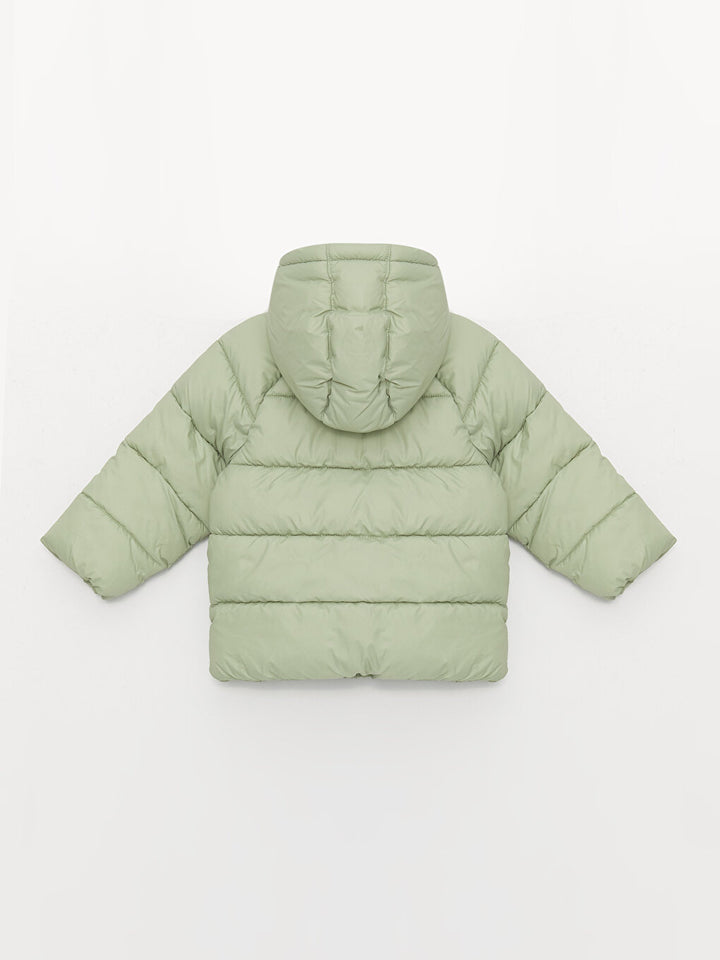 Hooded Long Sleeve Basic Baby Girl Zipper Puffer Coat