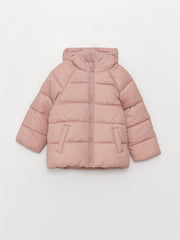 Hooded Long Sleeve Basic Baby Girl Zipper Puffer Coat